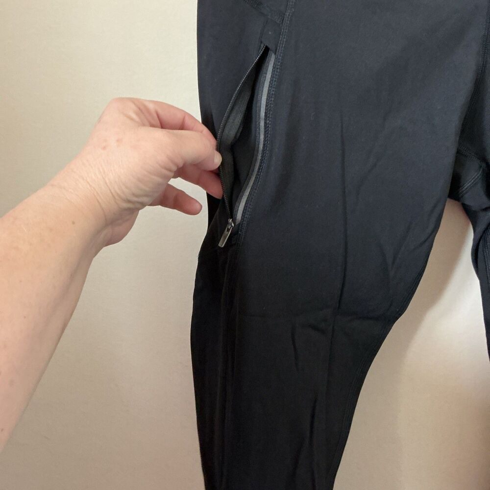 Athleta Medium Black Rainer tight leggings athletic pants Zip Pockets Reflective - Picture 8 of 10